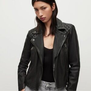 All Saints Black Quilted Leather Moto Jacket